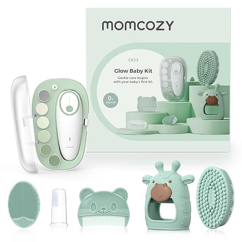 Momcozy Baby Kit, Baby Shower Gift Must-Haves & Registry Essential Kit | Grooming & Cleansing Care Set for Newborn, Electric Nail File, Teether, Bath Brush, Cradle Cap Brush, Comb, Finger Toothbrush