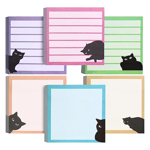 Black Cat Sticky Notes 3x3 in, Cute School Office Supplies, 80 Sheets/Pad | Cat Themed Stationery Set, Funny Halloween Gifts for Cat Lovers, Self-Stick Notepad, Memo Pads, Desk Accessories Decor