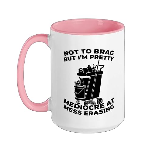 Cleaner Sanitation Housekeeping - Janitorial Cleaner Ceramic Mug, Pink/White, 15oz