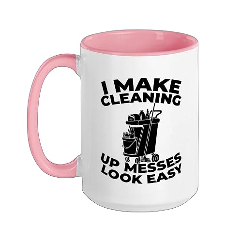 Cleaner Sanitation Janitorial - Housekeeping Cleaner Ceramic Mug, Pink/White, 15oz