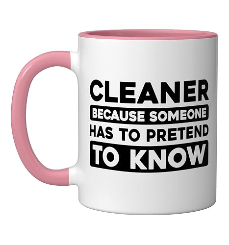 Cleaner Housekeeping Janitorial - Sanitation Cleaner Ceramic Mug, Pink/White
