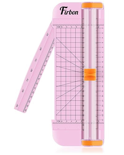 Firbon A5 Paper Cutter, Small Straight Paper Trimmer with Side Ruler | Pink compact design | Cuts photo, cardstock, labels & coupons | Portable desktop slicer | Scrapbooking & craft projects