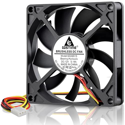 GDSTIME 80mm 12V Fan 3-Pin 15mm Slim DC Brushless PC Computer Cooling Fans | 80x80x15mm, 8015, 12 Volt, Thin CPU Cooler, Replacement for HTPC / Mini ITX / Micro ATX Case / SFX Power Supply