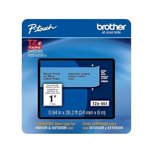 Brother Genuine P-touch, TZe-551CS, 0.94” x 26.2’, Black on Blue Laminated Label Tape