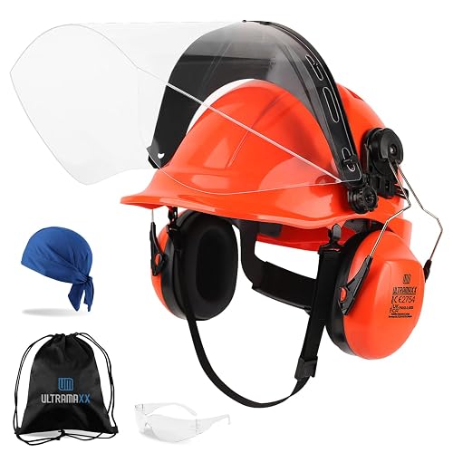UM ULTRAMAXX 6-in-1 Chainsaw Helmet with Face Shield and Hearing Protection Ear Muffs, Forestry Safety Hard Hat Kits, ANSI Z89.1 Approved Certified Arborist Helmet
