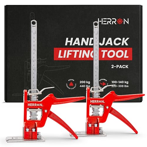 HERRON Labor Saving Arm Jack 2-Pack, 440 lbs Cabinet Lifter, 6 inch Lift | Built-in measuring scale, all-steel construction, one-hand pump operation, for cabinets, doors, drywall and flooring