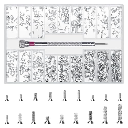 QOOSIKICC 500 Pcs Laptop Screws, M1.2/M1.4/M2 Small Mini Micro Tiny Screws for Electronics, Computer Replacement Screw for Glasses Watch SSD M.2 Hard Drive Repair Screw(Silver) （M）