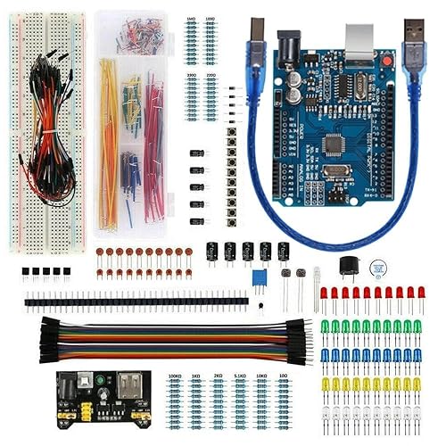 480PCS Electronics Kit with UNO R3 Compatible Board and Breadboard | 37 Values: 830-Point Breadboard, Power Supply Module, Jumper Wires, Potentiometer, Resistors and Cable
