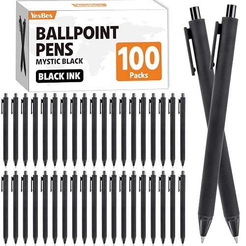 100 Pack Ballpoint Pens Bulk, Retractable Black Pens Ballpoint Medium Point 1mm with Super Soft Grip for Smooth Writing, No Bleed Ink Pens Clear Lines, School & Office Supplies, Best Gifts for Teacher