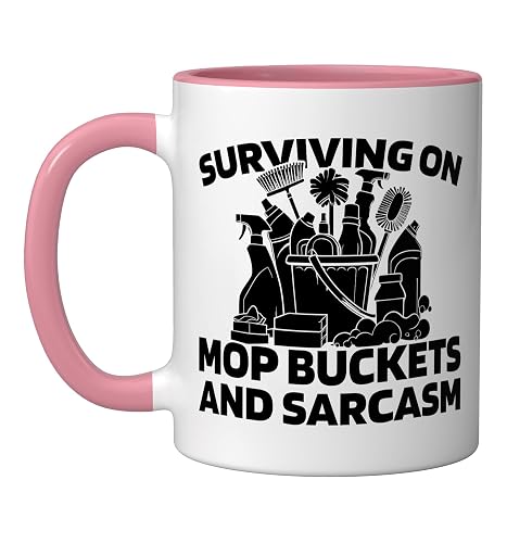 Cleaner Housekeeping Janitorial - Sanitation Cleaner Ceramic Mug, Pink/White