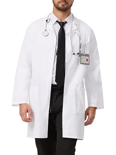 COZY SCRUBS White Lab Coat for Men, Long Sleeve Doctor Coat with 3 Pockets | Soft Breathable Fabric, Science and Chemistry Layer, College Lab Work, For Students, Doctors, Daily Clinic Rounds