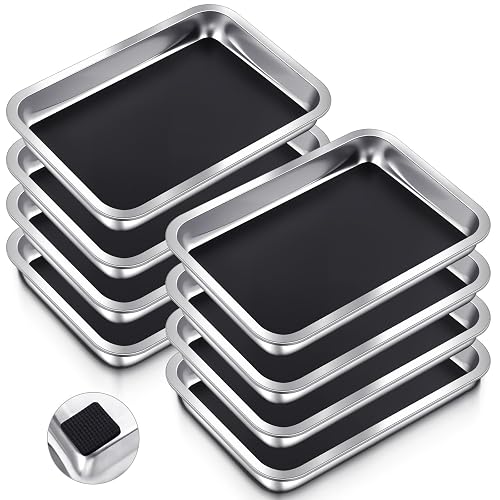 Conelist 8 Set 12.2 x 8.27 Inch Stainless Steel Dissection Pan with Wax and Rubber Nonslip Mat, Reusable Classroom Dissecting Pan, Laboratory Tray for Biology Lab, Science Education Supplies (Black)
