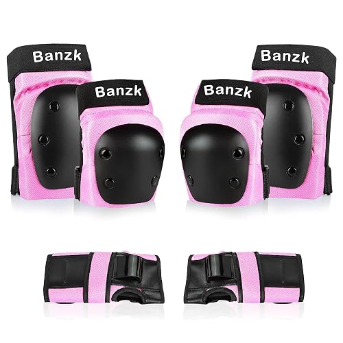 Banzk Adult Knee Pads Elbow Pads Wrist Guards for Adult Kids 6 in 1 Protective Gear Set for Skateboarding Biking Roller Skating Cycling Outdoor Sports