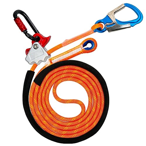 Flip Line Kit 16ft Lanyard with Rope Grab, Carabiners, and Safety Snap Hook | Arborist Lanyard Gear 1/2" Lanyard Kit with Swivel Snap Hook Triple Lock Carabiner Rope Grab Adjuster