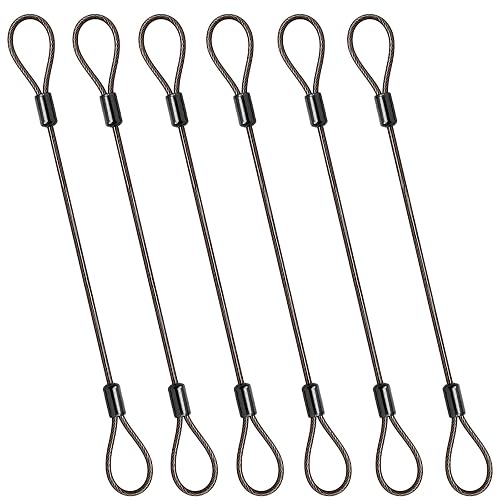 6-Pack 5.9 Inch Loop End Cable, 3mm PVC Coated Braided Stainless Steel Wire Rope, Flexible Safety Lanyard for Hanging, Organizing, Travel & Outdoor Use, Black