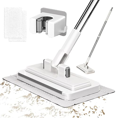 Marble Scrubber Pole - Washable Cloth Fastener,Dusting Rag Holder | Swivel Head Light Aluminum Alloy Frame | Kitchen Bathroom Housekeeping ,Flexible Towel Lock Sanitation Squeegee Sys