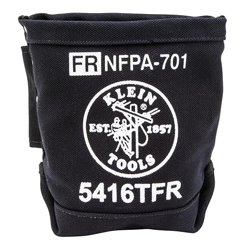 Klein Tools 5416TFR Flame Resistant Canvas Tool Bag, 3 Pocket, 9x5x10-Inch | Flame Resistant Canvas Bolt Bag with Double Reinforced Bottom and Tunnel Connect