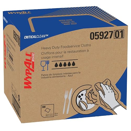 WypAll CriticalClean Heavy Duty Foodservice Wipes, 300 Towels, Blue (05927) | Quarterfold, Thick & Durable, Heavy Duty Performance