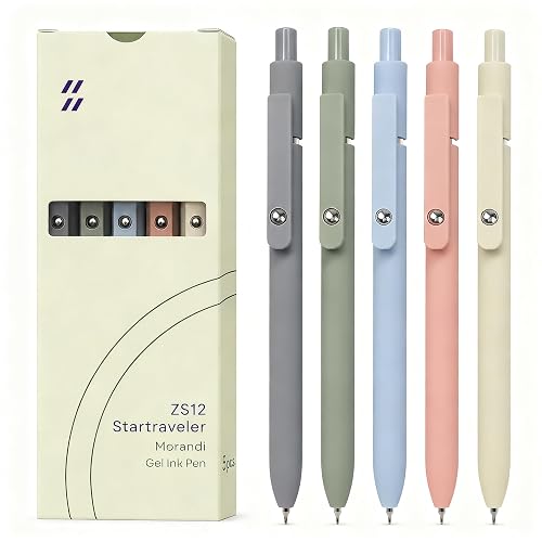 FIOVER Gel Pens 5pcs 0.5mm Quick Dry Black Ink Fine Point Pens | Smooth Writing Gel Ink Pens, Morandi Colors, High-End Series, Office School Supplies, Gifts for Women and Men