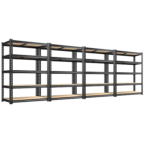 REIBII 4 Pack Garage Shelving for Warehouse, Heavy Duty Metal Shelving | 2400LBS Each, Adjustable Shelf, for Basement, Pantry, Workshop and Stockroom, Steel Frame with Powder Coat