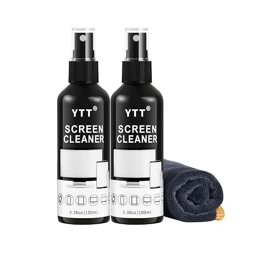 YTT Screen Cleaner Spray, Large Bottle Screen Cleaner kit | 2×100ml portable spray bottles, lint-free cloth, streak-free cleaner for LCD LED OLED TV, laptop, phone, car screen