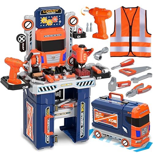 Zsinb Kids Tool Bench, Kids Tool Set with Electric Drill Ages 3-5 | 68-piece kids tool set with electric drill, tool box, engineer vest and STEM construction play for ages 3-5