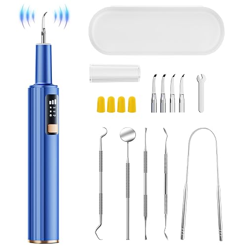 Plaque Remover for Teeth - 42kHz Ultrasonic Tartar Remover with Smart Gum Safety Sensor, 10-Piece Kit (4 Heads + 6 Dentist Tools), LED Light, USB-C Rechargeable, IPX6 Waterproof for Home & Travel