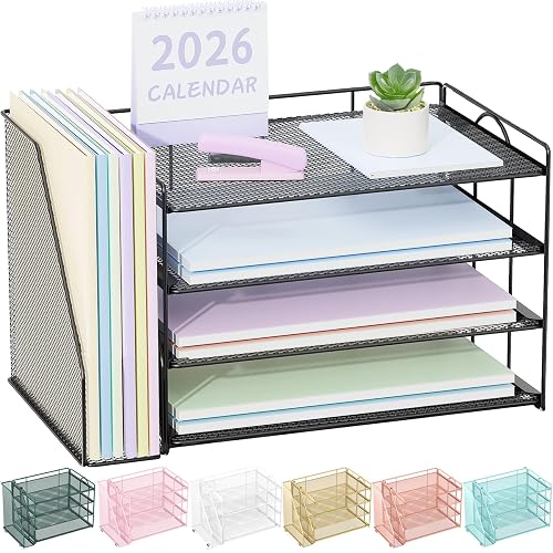 Spacrea 4-Tier Paper Organizer for Desk with File Organizer | Desk Organizers and Accessories Desk Accessories & Workspace Organizers for Office Supplies (Black)