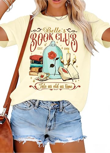 Women Belle's Book Shop Shirt Princess Shirts Book Lover Tops Casual Magic Short Sleeve Tee