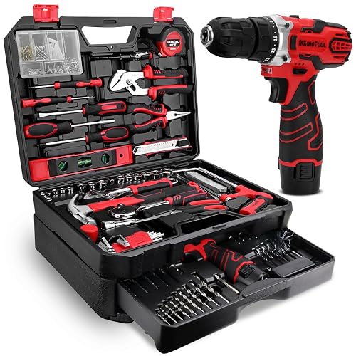KingTool 276-Piece Tool Set Kit with 12V Cordless Power Drill (Red Black) | Professional tool kit with storage case for homeowners, DIY and handymen; ideal for home repairs, assembly and maintenance.