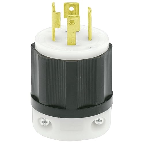 Leviton 30 Amp, 250 Volt 3-phase, NEMA L15-30P, 3P, 4W, Locking Plug, Industrial Grade, Grounding, 2721, Black-White