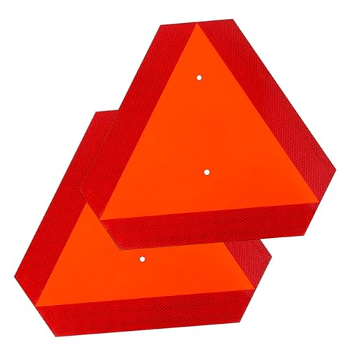 2PACK Reflective Slow Moving Vehicle Sign,Slow Moving Vehicle Triangle - 14"x16" 80 Mil thick Engineering Grade Plastic SMV Sign for Tractor,Golf Cart,Farm Equipment, UTV, Easy Installation
