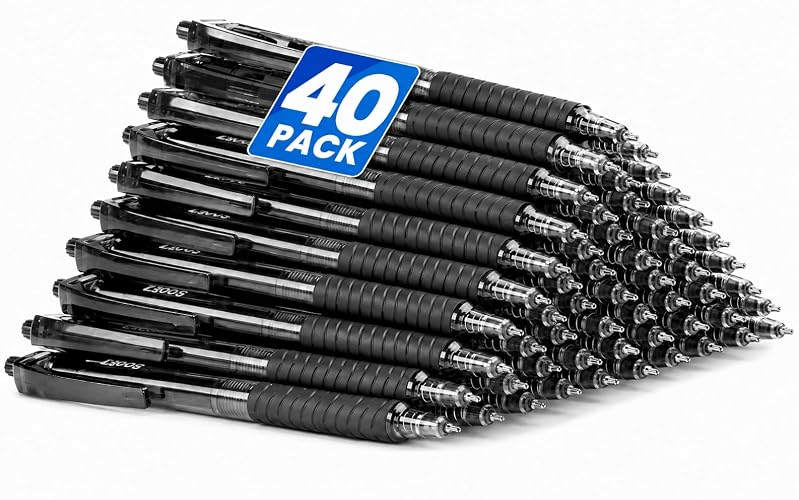 Sooez 40 Pack Bulk Pens Ballpoint, Smooth Writing Pens with Soft Grip | Retractable Black Ink Pens, Medium Point 1.0mm Pen for Journal, Ballpoint Pen Office Supplies for Nurse, Server, Note Taking