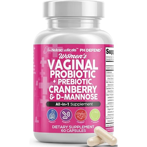 Clean Nutraceuticals Vaginal Probiotics for Women with Cranberry, D-Mannose, Prebiotics, pH Balance Support, Feminine Health, Urinary Tract Cleanse – Capsule Alternative to Gummies – 60 Count