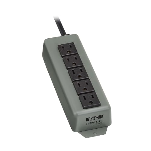 Eaton Tripp Lite 602-15 Heavy Duty Industrial Metal Power Strip 5 Outlets | 15A Circuit Breaker, 15ft Extension Cord, Garage Industrial, Under Desk & Wall Mountable, Lifetime Manufacturer's Warranty