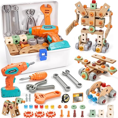 Kids Tool Set with Drill & Toolbox, 160PCS STEM Construction Building Toys | Kids Tool Kit for Kids Boys Girls Ages 3-4-5-6-7-8 Years, Montessori Toys for 3+ Year Old, Pretend Play Design & Drill Set