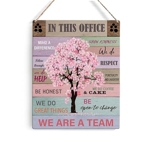 Inspirational Pink Office Decor for Women, In This Office We Make a Difference, Rustic Desk Wall Art, 8×10 Inch Wooden Hanging Sign, Motivational Home Office Decoration
