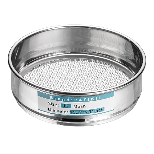 PATIKIL 12 Mesh(1.6mm) Lab Sieve, 5.9"(15cm) Diameter Sifting Screen 304 Stainless Steel Wire Cloth Fine Mesh Sieve for Industrial Laboratory Home Soil Sifter Dry Sift Screens Hash