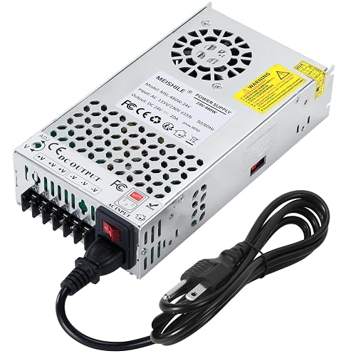 MEISHILE 24V 20A 480W Switching Power Supply Adapter AC to DC Transformer Converter for LED Driver Strip Light Lamp, Amplifier, Machine, 120V 110V to 24Volt 5A 10A 15Amp