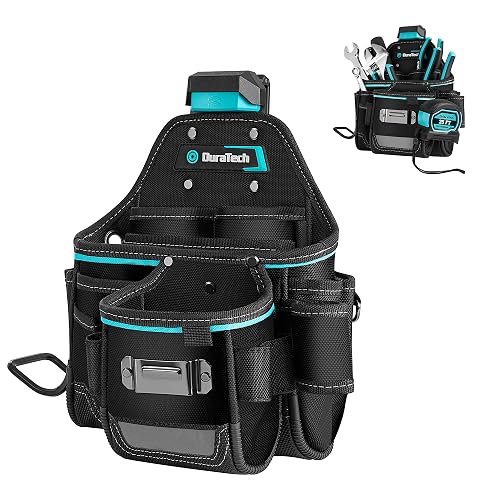 DuraTech Tool Pouch with Belt Clip, Electrician Tool Pouch with Tape Measure Holder & Hammer Loop, Quick Release Buckle, Expandable Support Frame, Ideal for Construction, Carpentry and Handyman Use
