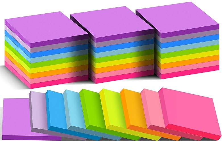 (36 Pads) Sticky Notes 3 x 3 in Post, 9 Bright Colors Self-Stick Pads | School Supplies and Oﬃce Supplies, Easy to Post for Home, Office, Notebook, Strong Adhesive, Clean Removal